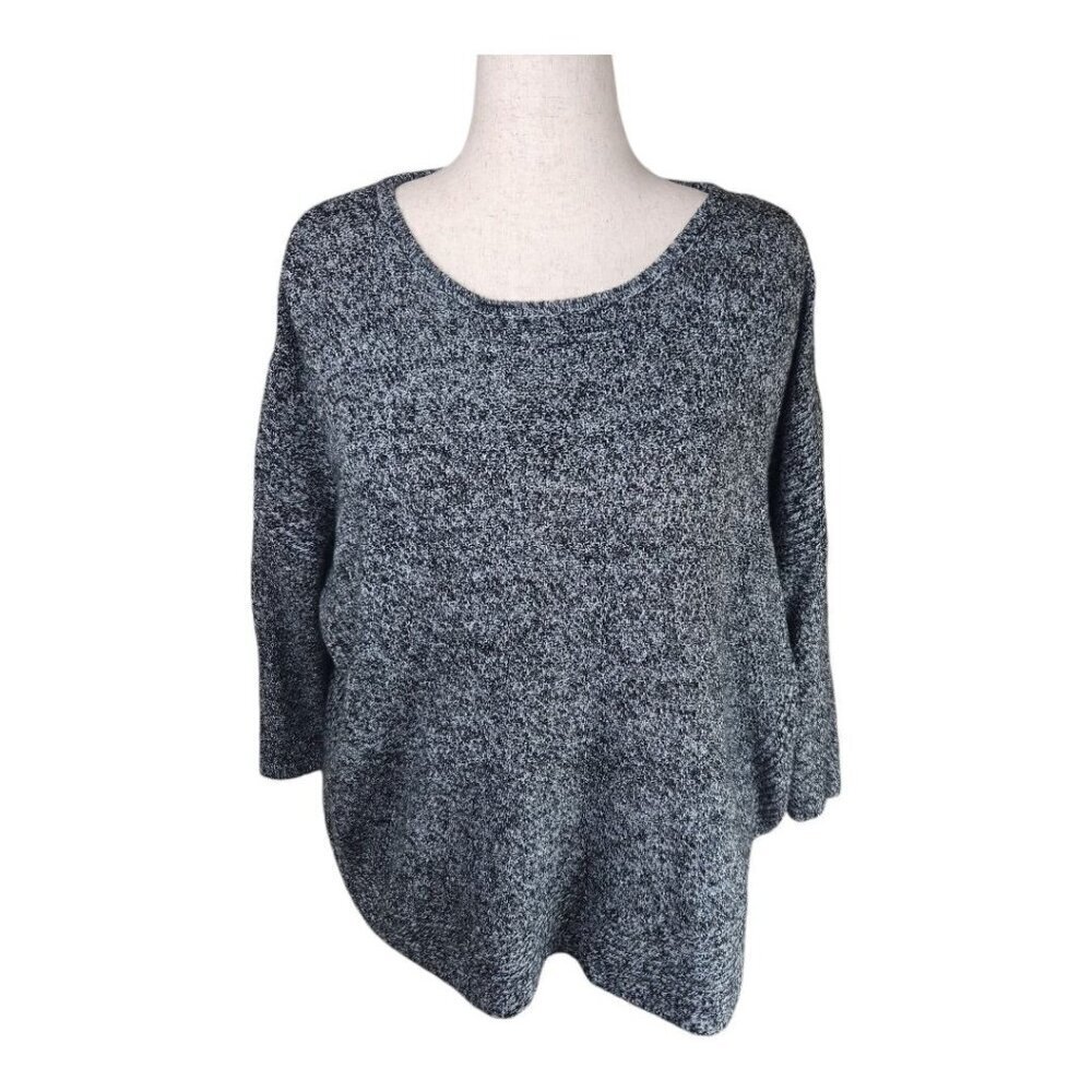 a.n.a Marled Black & White Cozy Pullover Knit Top Size 2X 3/4 Sleeves Grannycore